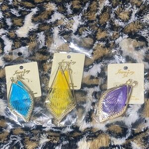 Elegant Woven Purple, Blue & Yellow Golden Dangling Earrings Set